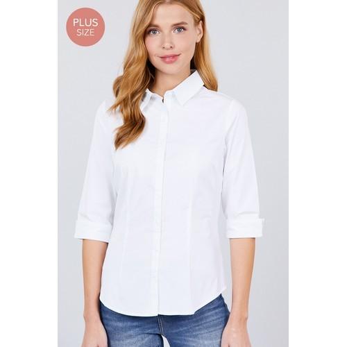 T7564-3PCS 3/4 Sleeve Collar Shirt White