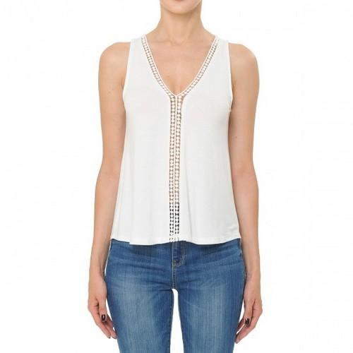 72284 Lace-Trimmed V-Neck Sleeveless Top White