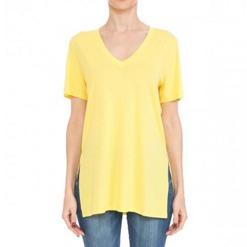72955 Oversized V-Neck Short Sleeve Tee With Side Slits Vibrant Yellow