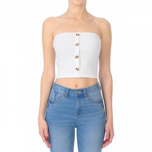 71062 Ribbed Crop Tube Top White