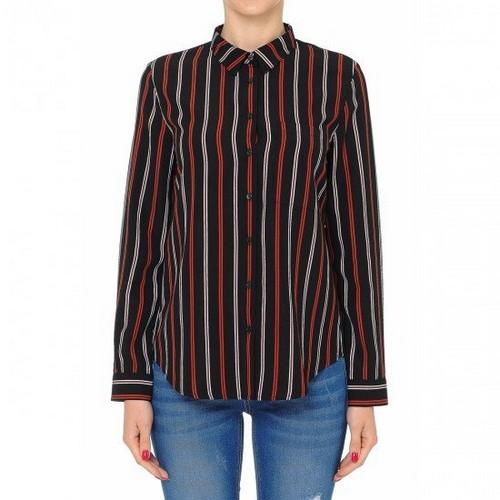71688-1 Multi-Striped Button-Up Long Sleeve Shirt Top Black/Rust