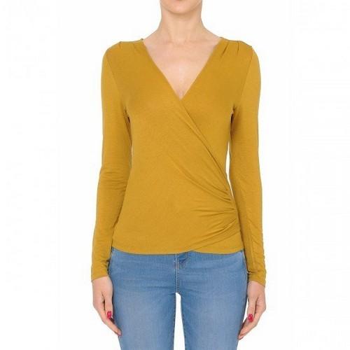 71282 Wrap Front V Neck Long Sleeve Surplice Top Dark Mustard