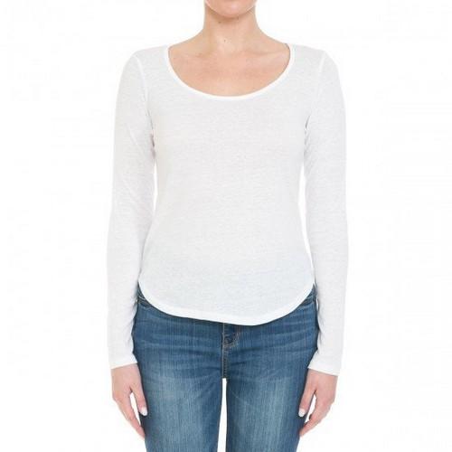 67308 Long Sleeve Round Neck Top Round Hem White