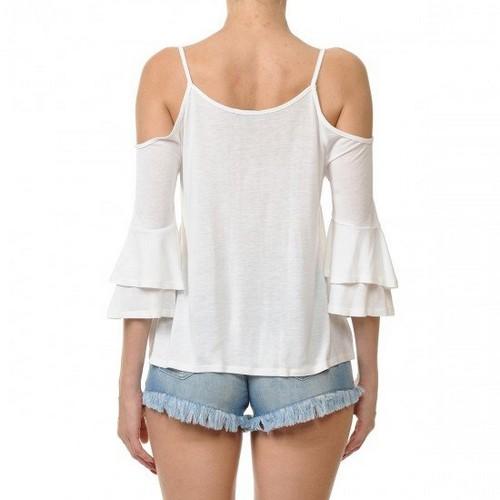 Cold Shoulder Flounced Sleeve Top Off White