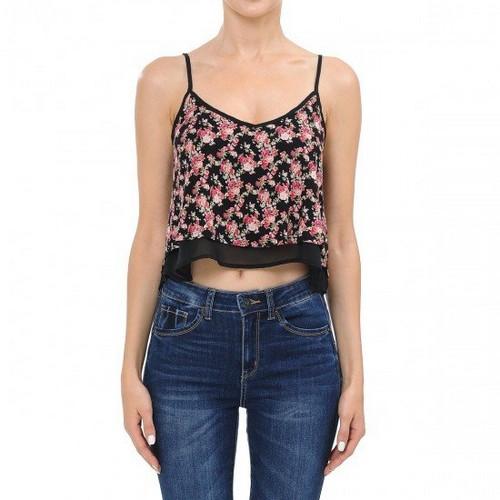 67644-1 Flower Printed Cami Top Black