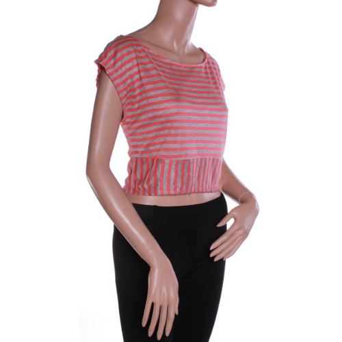Striped Dolman Sleeve Top Coral/Heather Grey