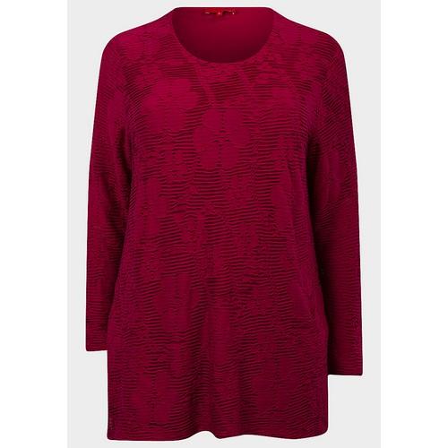 Thea Plus Size Textured Floral Lined Top Red
