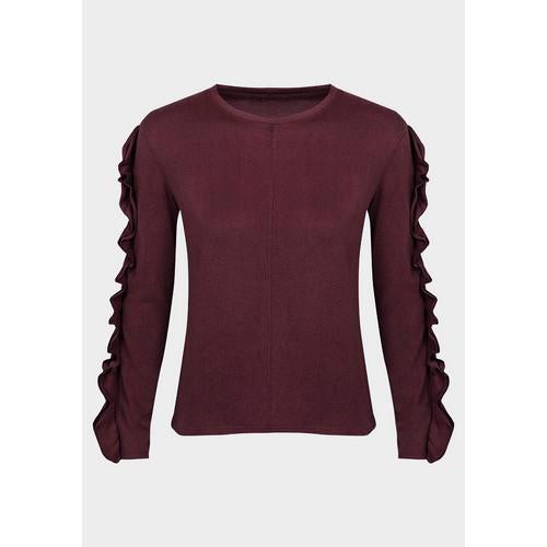 Plus Size Frill Sleeve Top Burgundy