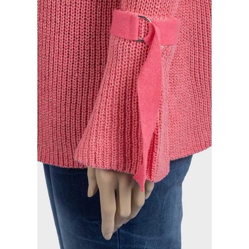 Open Front Bell Sleeve Knitted Cardigan Pink