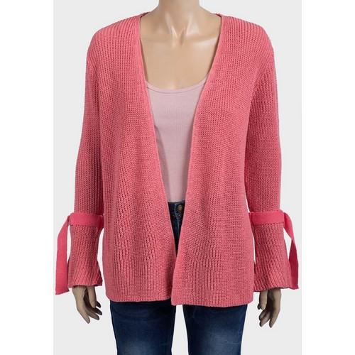 Open Front Bell Sleeve Knitted Cardigan Pink