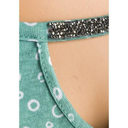 Diamante Keyhole Jersey Top Green