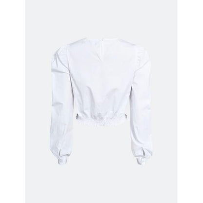 Bik Bok Shirred Hem Puff Sleeve Blouse White