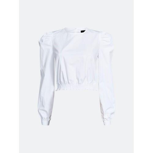 Bik Bok Shirred Hem Puff Sleeve Blouse White