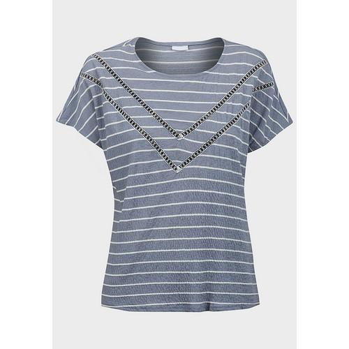 Striped Crinkle Boxy Top Steel Blue