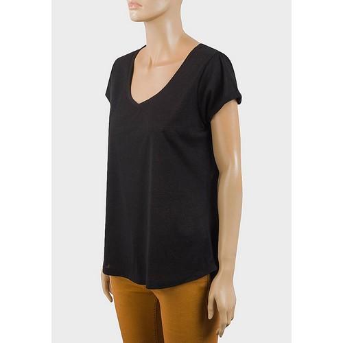 Linen Blend Burn-Out Loose Fit T-Shirt Black