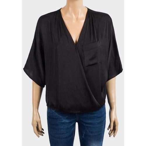 Satin oversize Wrap Blouse Black