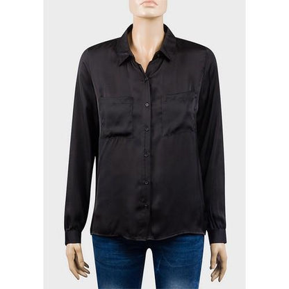 Long Sleeve Lightweight Satin Shirt Black