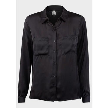 Forever Long Sleeve Lightweight Satin Shirt Black