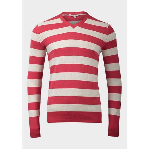 Stripe V-Neck Knitted Jumper Pink