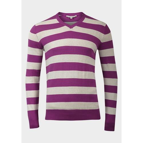 Stripe V-Neck Knitted Jumper Purple