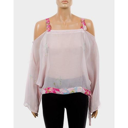 Fever Semi Sheer Cold Shoulder Batwing Top Pink