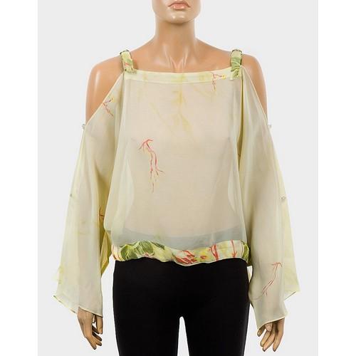Fever Semi Sheer Cold Shoulder Batwing Top Pale Yellow