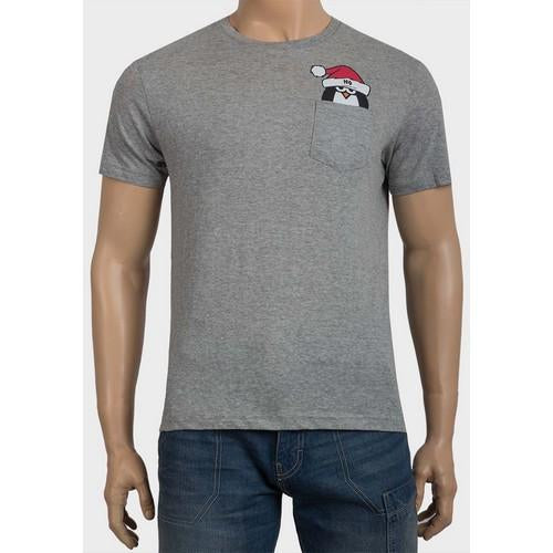 Brave Soul Christmas Penguin Pocket T-Shirt Grey