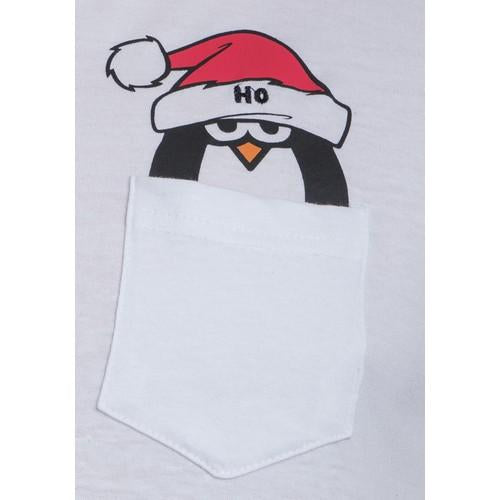 Brave Soul Penguin Pocket Christmas T-Shirt White