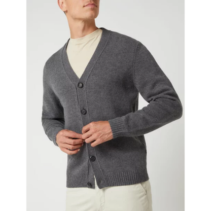 Christian Berg V Neck Merino Wool Cardigan Dark Grey