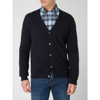 Christian Berg V Neck Merino Wool Cardigan Navy