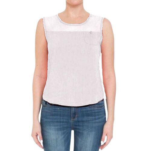 Mesh Panel Back Button Top New Ivory