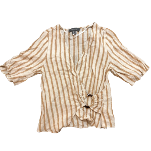 Primark Cross Over Stripe Linen Blouse Beige