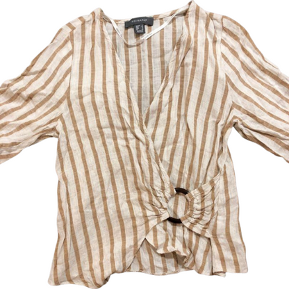 Primark Cross Over Stripe Linen Blouse Beige