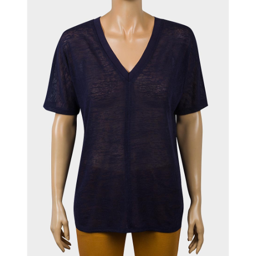 Gallery V Neck Knit T-Shirt Navy