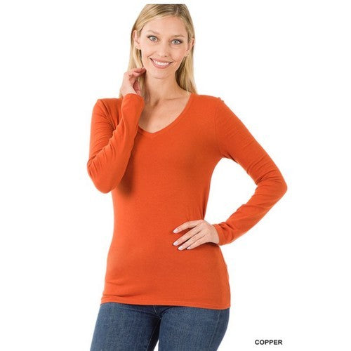 GT-3358 V-NeckCotton Long Sleeve Tee Copper