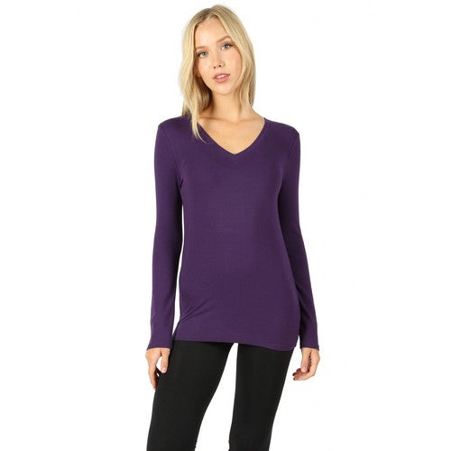 GT-3358 V-NeckCotton Long Sleeve Tee Dark Purple