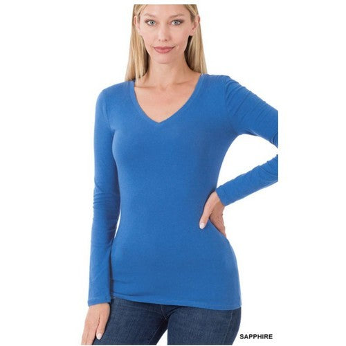 GT-3358 V-NeckCotton Long Sleeve Tee Sapphire