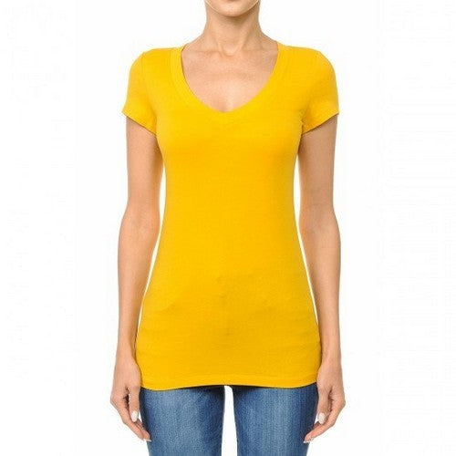 65000 V-Neck Short Sleeve T-Shirt New Mustard