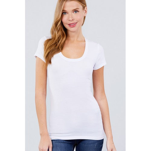 8755 Scoop Neck Short Sleeve T-Shirt White