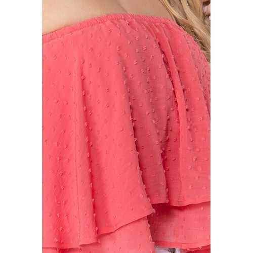 Swiss Dot Flare Tube Top Coral