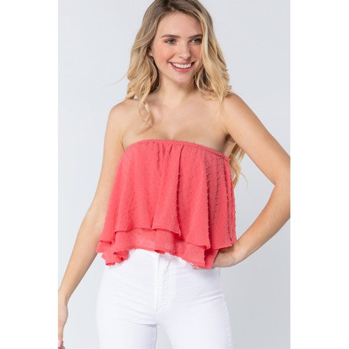 T11720 Swiss Dot Flare Tube Top Coral