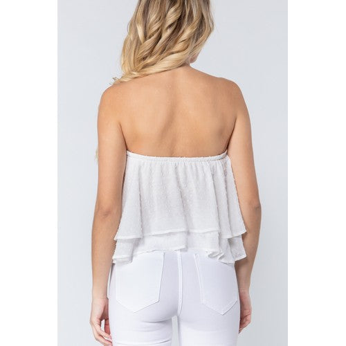 Swiss Dot Flare Tube Top Off White