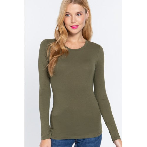 T11770 Crew Neck Long Sleeve T-Shirt Olive Green