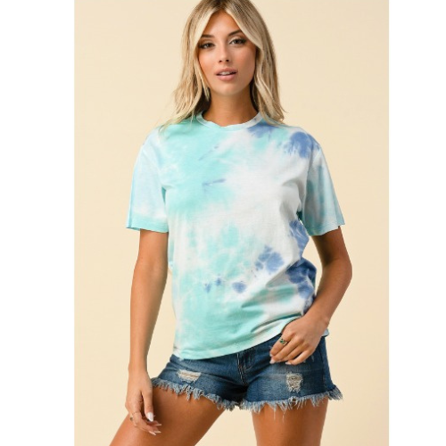 JT43238T130 Crew Neck Short Sleeve Tie Dye Tee Aqua Combo