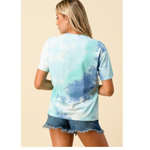 Crew Neck Short Sleeve Tie Dye Tee Aqua Combo