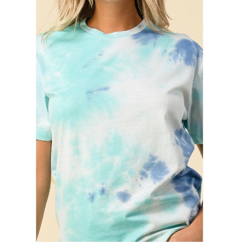 Crew Neck Short Sleeve Tie Dye Tee Aqua Combo