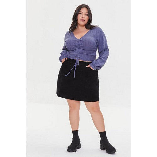 Plus Size Ruched Crop Top Steeple Grey