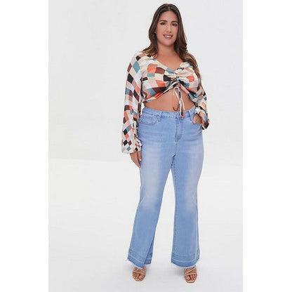 Plus Size Geo Print Crop Top Brown Multi