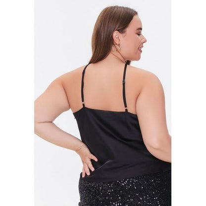 Plus Size Satin Y-Neck Cami Black