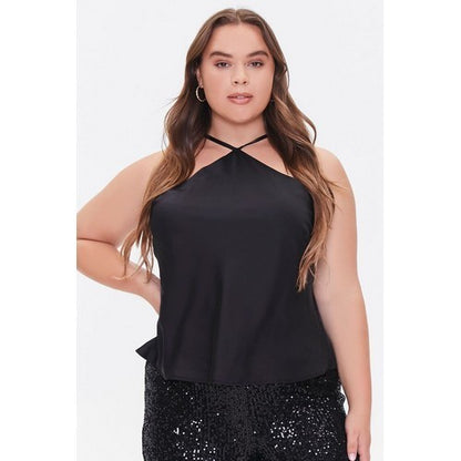 Plus Size Satin Y-Neck Cami Black